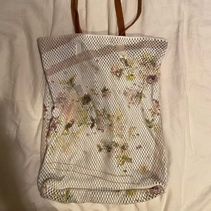 mesh leather/suede tote
